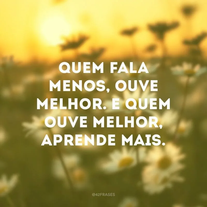 Quem fala menos, ouve melhor. E quem ouve melhor, aprende mais. 