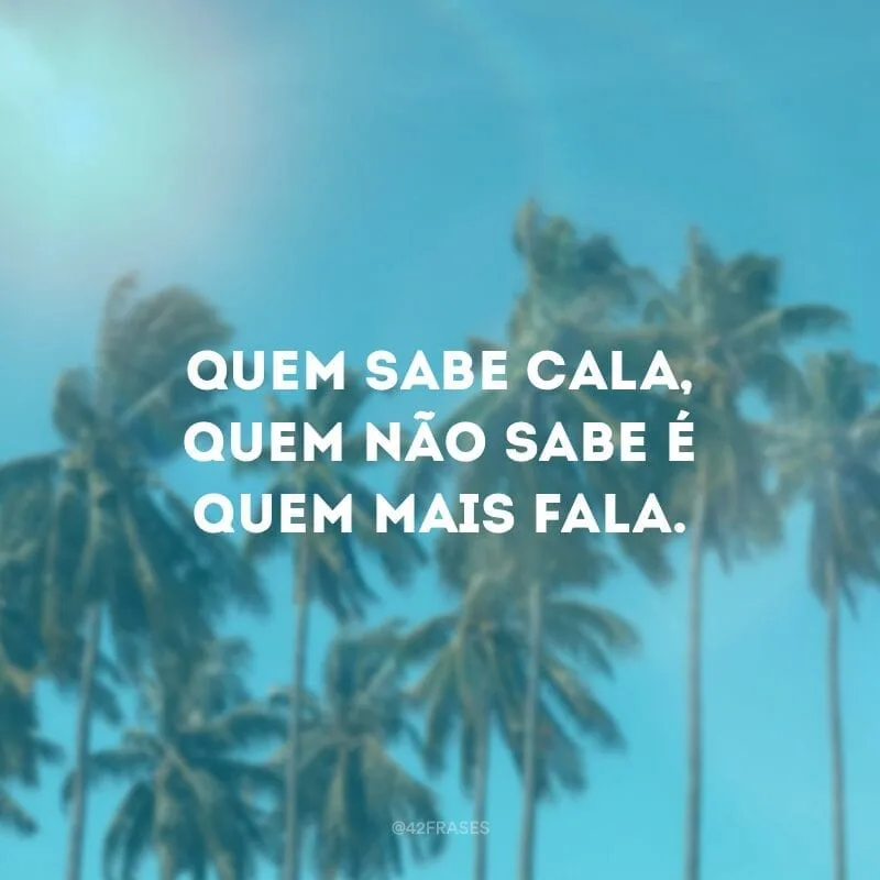 Quem sabe cala, quem não sabe é quem mais fala. 