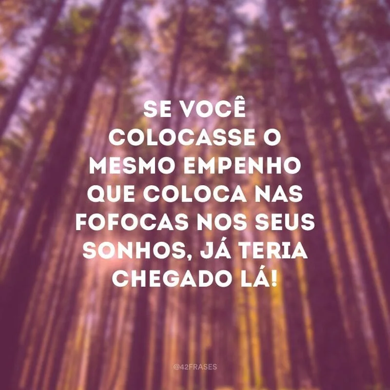 Se você colocasse o mesmo empenho que coloca nas fofocas nos seus sonhos, já teria chegado lá!