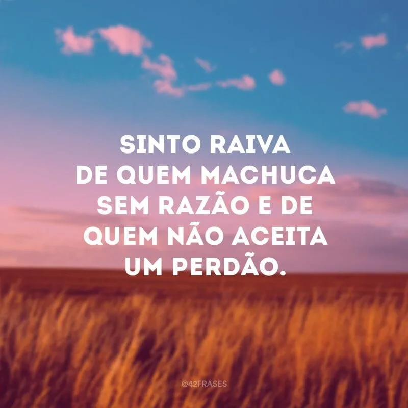 Sinto raiva de quem machuca sem razão e de quem não aceita um perdão.