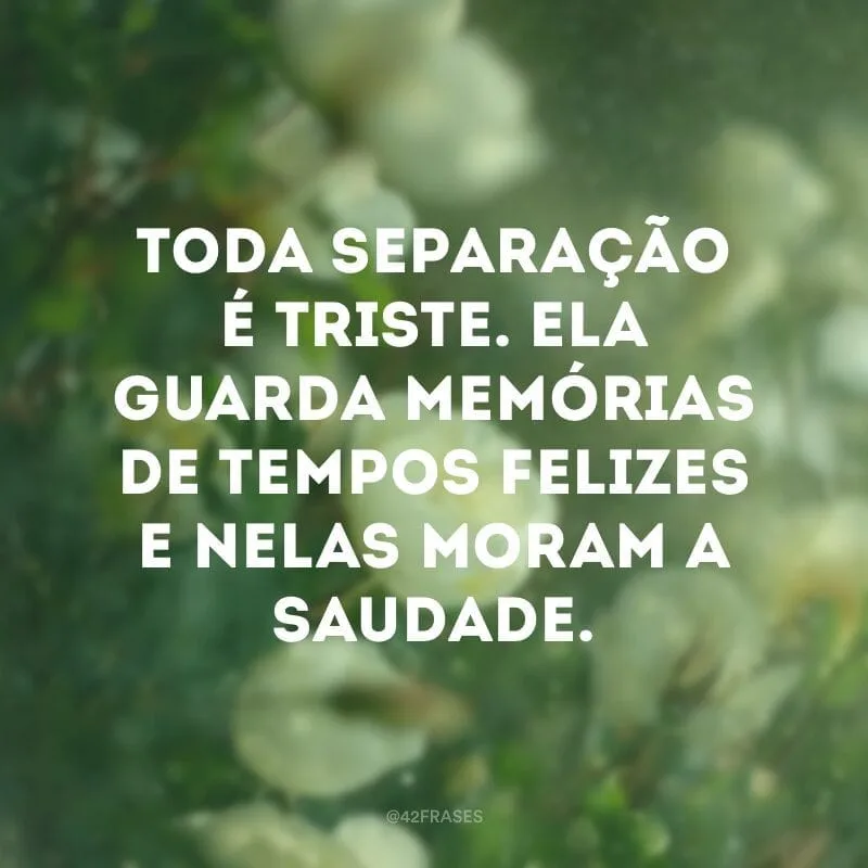 Toda separação é triste. Ela guarda memórias de tempos felizes e nelas moram a saudade.