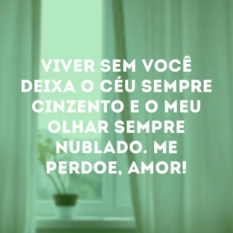 Viver sem você deixa o céu sempre cinzento e o meu olhar sempre nublado. Me perdoe, amor!