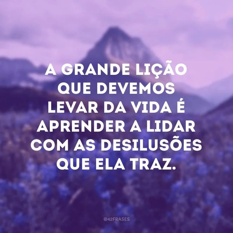 A grande lição que devemos levar da vida é aprender a lidar com as desilusões que ela traz.