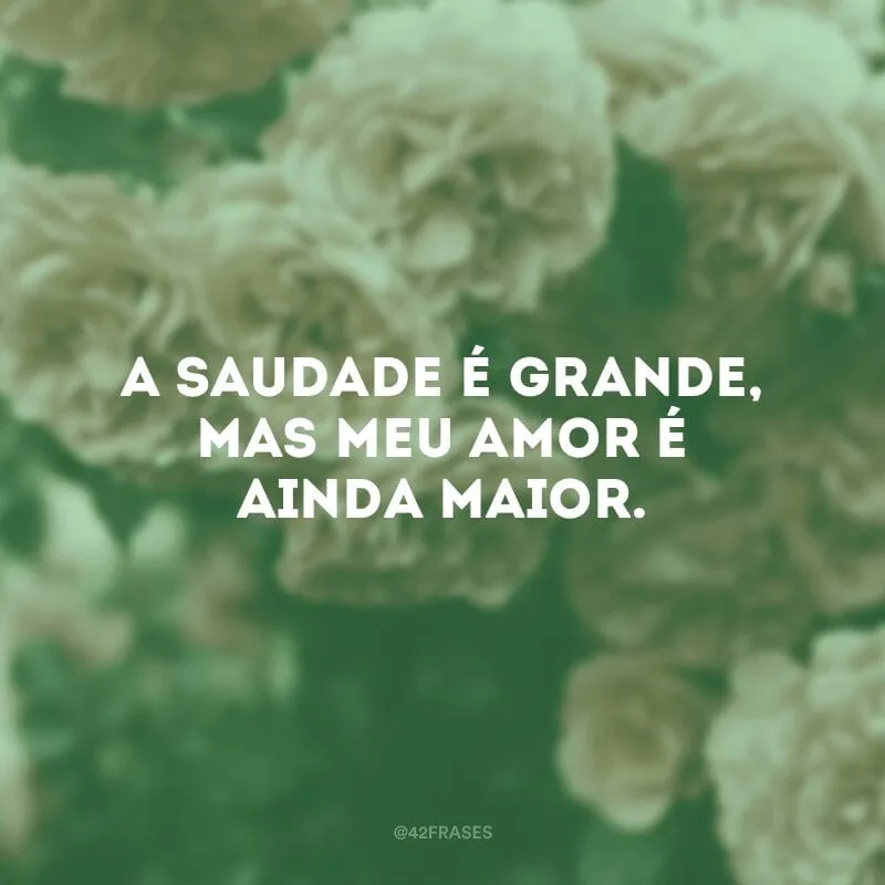 A saudade é grande, mas meu amor é ainda maior.