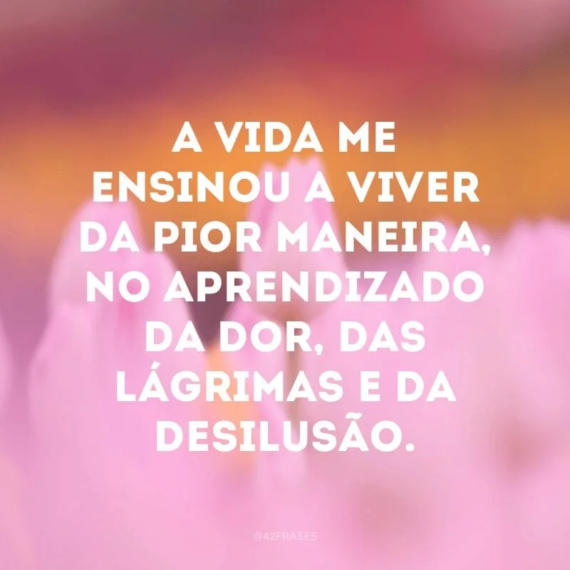 A vida me ensinou a viver da pior maneira, no aprendizado da dor, das lágrimas e da desilusão.