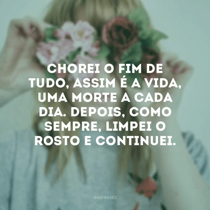 Chorei o fim de tudo, assim é a vida, uma morte a cada dia. Depois, como sempre, limpei o rosto e continuei.