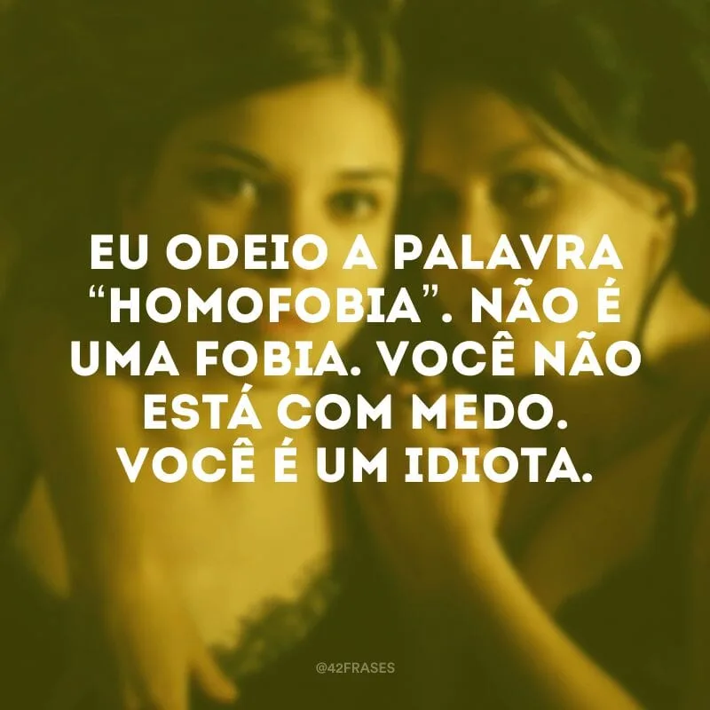 Eu odeio a palavra “homofobia”. Não é uma fobia. Você não está com medo. Você é um idiota. 