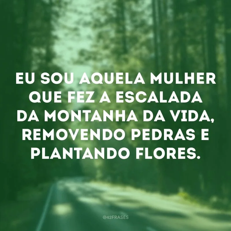 Eu sou aquela mulher que fez a escalada da montanha da vida, removendo pedras e plantando flores.