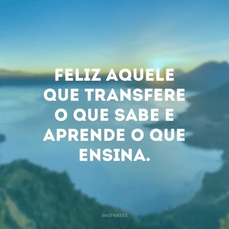 Feliz aquele que transfere o que sabe e aprende o que ensina. 
