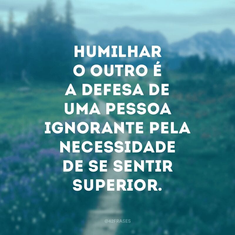 Humilhar o outro é a defesa de uma pessoa ignorante pela necessidade de se sentir superior.