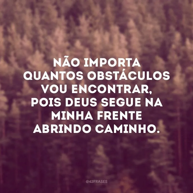 Não importa quantos obstáculos vou encontrar, pois Deus segue na minha frente abrindo caminho.