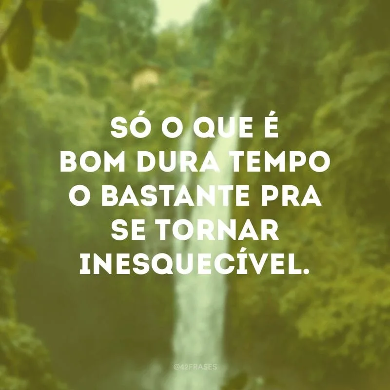 Só o que é bom dura tempo o bastante pra se tornar inesquecível.