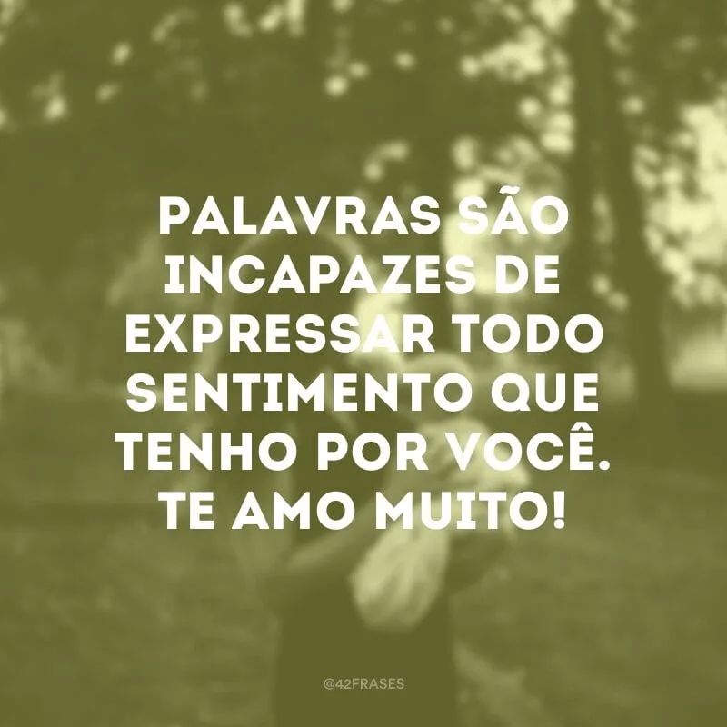 Palavras são incapazes de expressar todo sentimento que tenho por você. Te amo muito!