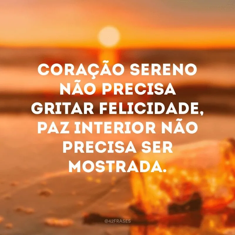 Coração sereno não precisa gritar felicidade, paz interior não precisa ser mostrada.