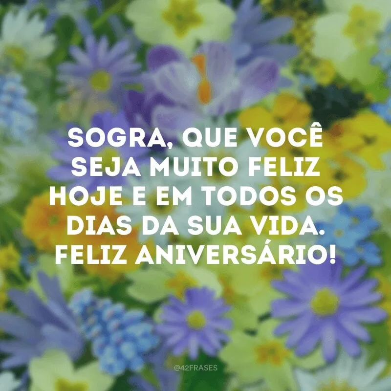 Sogra, que você seja muito feliz hoje e em todos os dias da sua vida. Feliz aniversário!