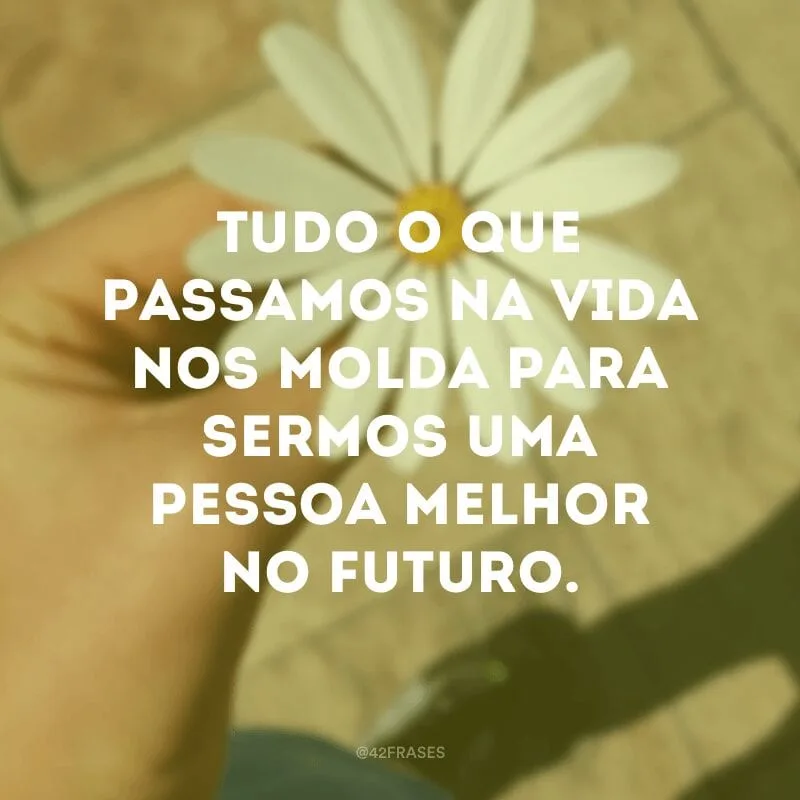 Tudo o que passamos na vida nos molda para sermos uma pessoa melhor no futuro.