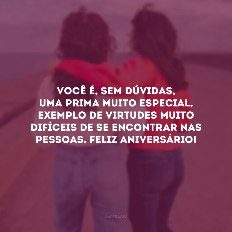 Você é, sem dúvidas, uma prima muito especial, exemplo de virtudes muito difíceis de se encontrar nas pessoas. Feliz aniversário!
