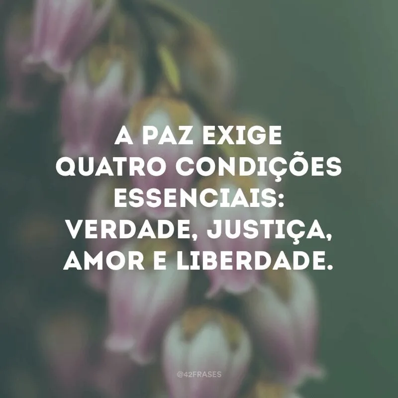 A paz exige quatro condições essenciais: verdade, justiça, amor e liberdade.