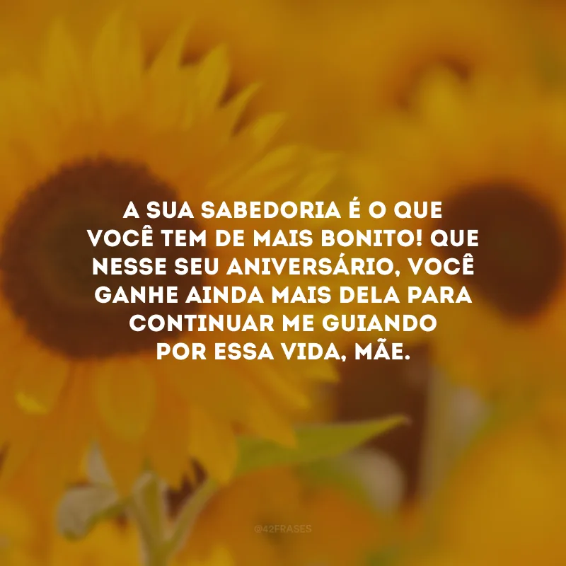 A sua sabedoria é o que você tem de mais bonito! Que nesse seu aniversário, você ganhe ainda mais dela para continuar me guiando por essa vida, mãe.