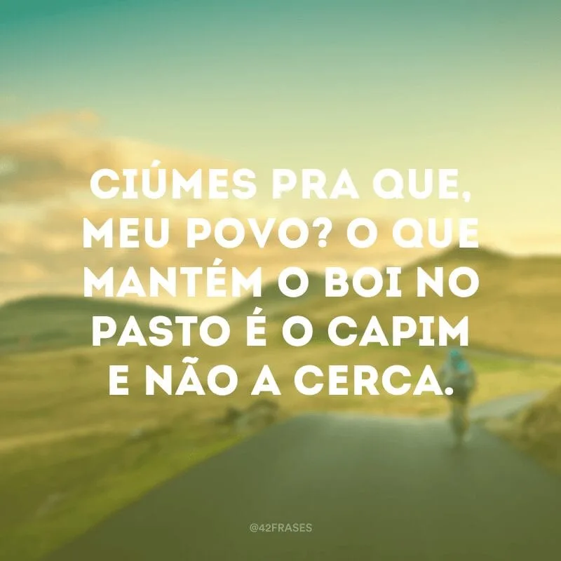Ciúmes pra que, meu povo? O que mantém o boi no pasto é o capim e não a cerca.