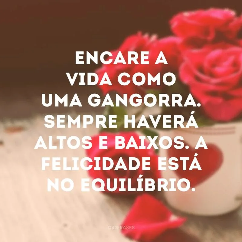 Encare a vida como uma gangorra. Sempre haverá altos e baixos. A felicidade está no equilíbrio.