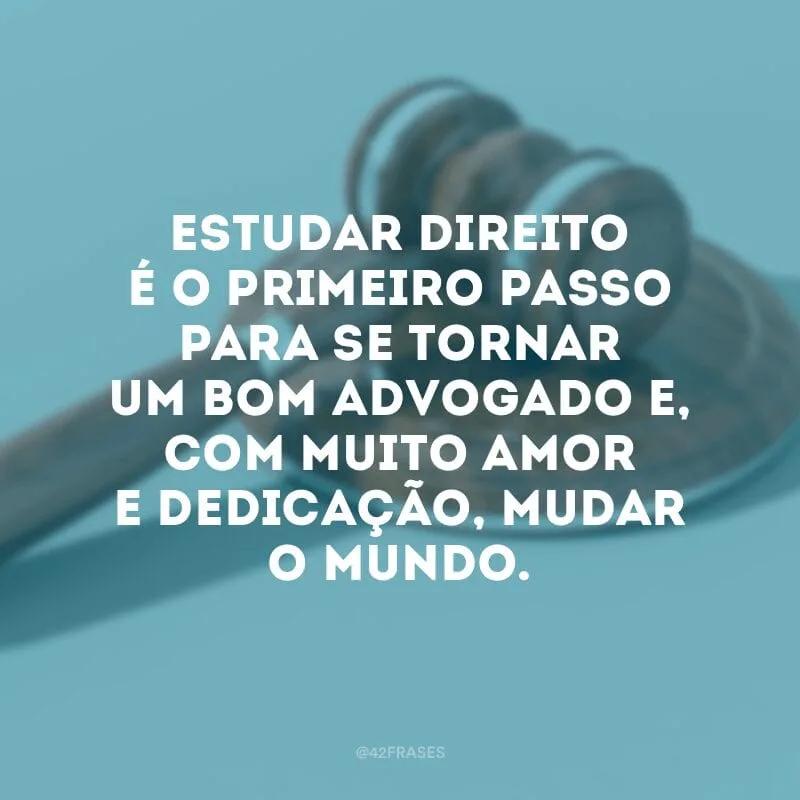 Estudar Direito é o primeiro passo para se tornar um bom advogado e, com muito amor e dedicação, mudar o mundo.