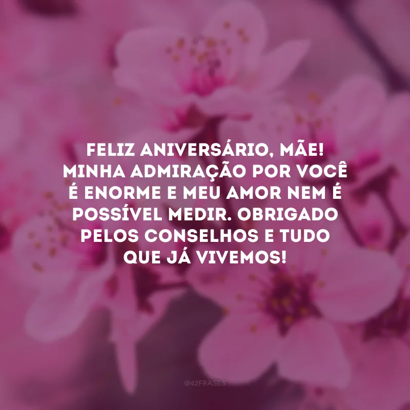Feliz aniversário, mãe! Minha admiração por você é enorme e meu amor nem é possível medir. Obrigado pelos conselhos e tudo que já vivemos!