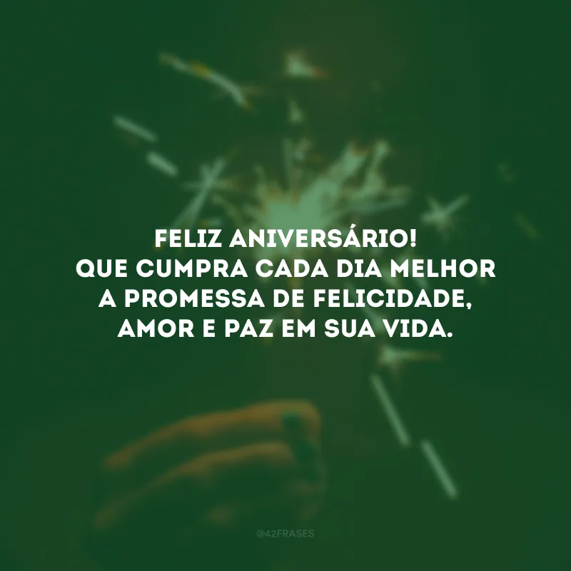 Feliz aniversário! Que cumpra cada dia melhor a promessa de felicidade, amor e paz em sua vida.