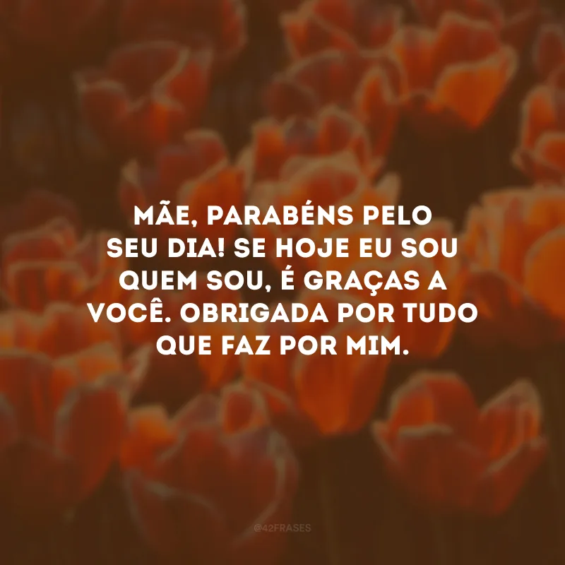 Mãe, parabéns pelo seu dia! Se hoje eu sou quem sou, é graças a você. Obrigada por tudo que faz por mim.