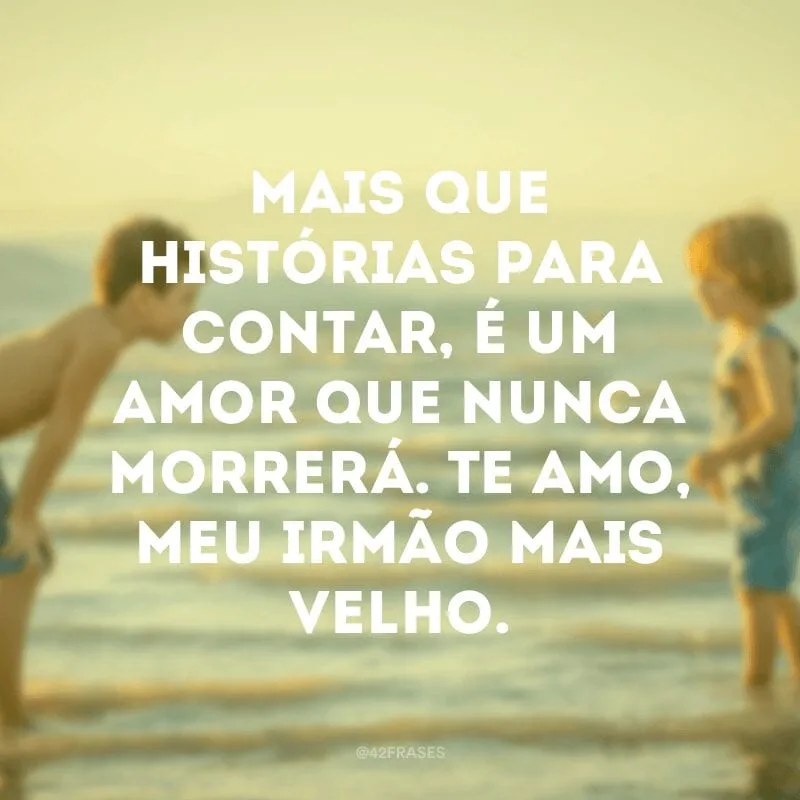 Mais que histórias para contar, é um amor que nunca morrerá. Te amo, meu irmão mais velho.