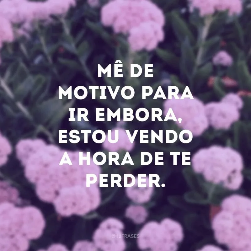 Mê de motivo para ir embora, estou vendo a hora de te perder.