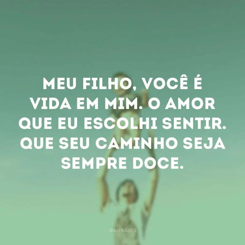 Meu filho, você é vida em mim. O amor que eu escolhi sentir. Que seu caminho seja sempre doce.