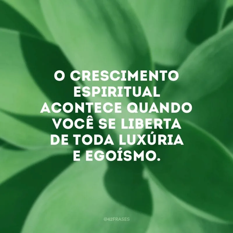O crescimento espiritual acontece quando você se liberta de toda luxúria e egoísmo.