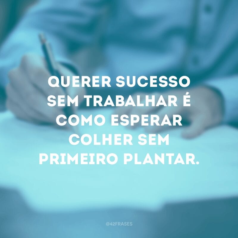 Querer sucesso sem trabalhar é como esperar colher sem primeiro plantar.