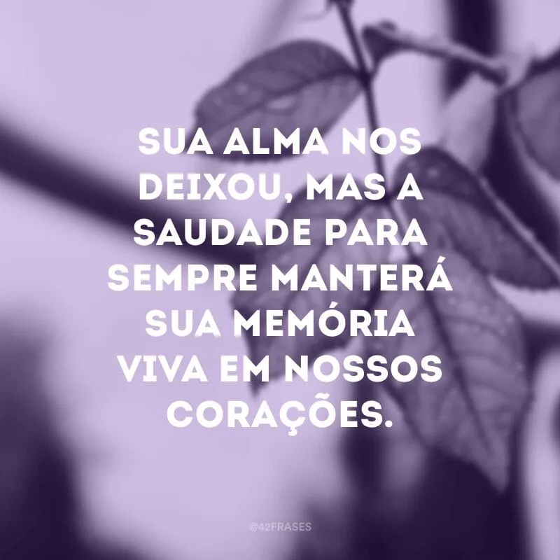Sua alma nos deixou, mas a saudade para sempre manterá sua memória viva em nossos corações.