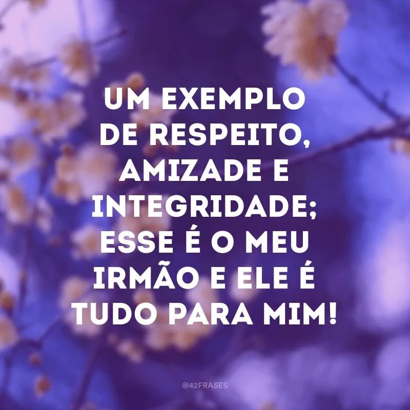 Um exemplo de respeito, amizade e integridade; esse é o meu irmão e ele é tudo para mim!