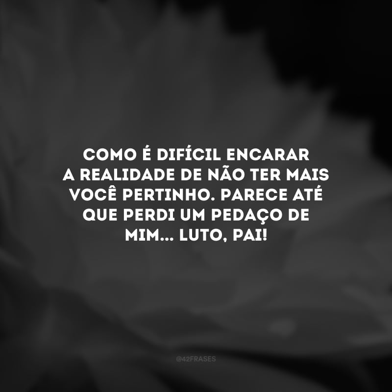 Como é difícil encarar a realidade de não ter mais você pertinho. Parece até que perdi um pedaço de mim... Luto, pai!