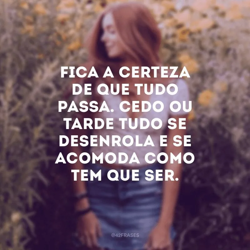 Fica a certeza de que tudo passa. Cedo ou tarde tudo se desenrola e se acomoda como tem que ser. 