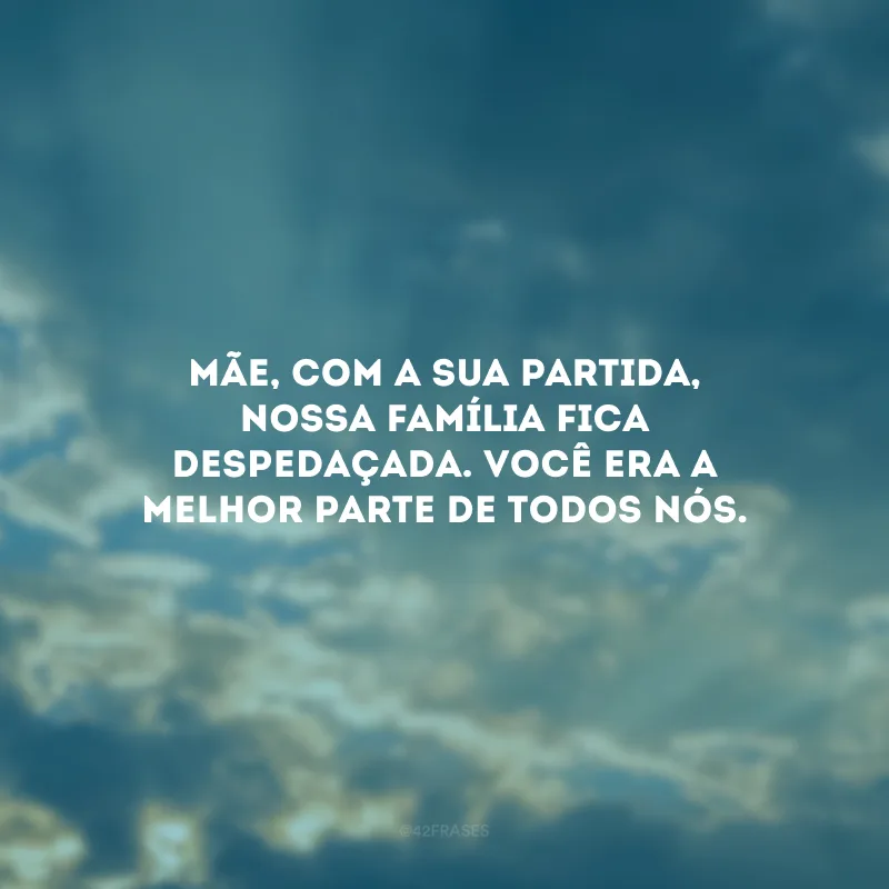 Mãe, com a sua partida, nossa família fica despedaçada. Você era a melhor parte de todos nós.