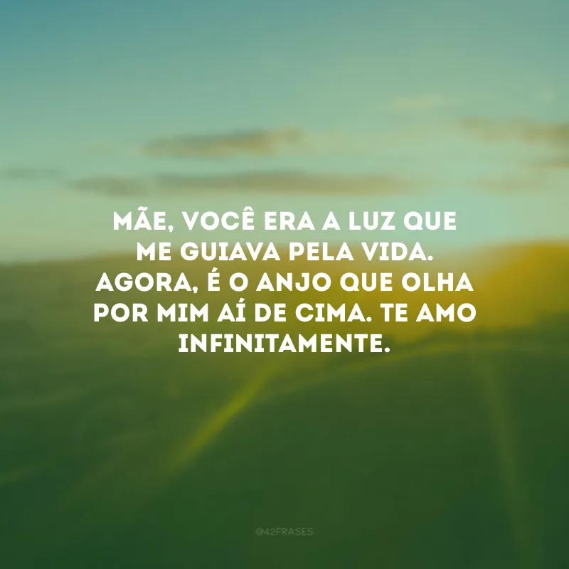 Mãe, você era a luz que me guiava pela vida. Agora, é o anjo que olha por mim aí de cima. Te amo infinitamente.