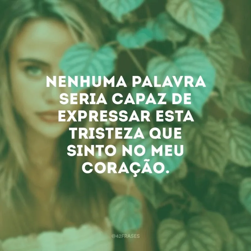 Nenhuma palavra seria capaz de expressar esta tristeza que sinto no meu coração.