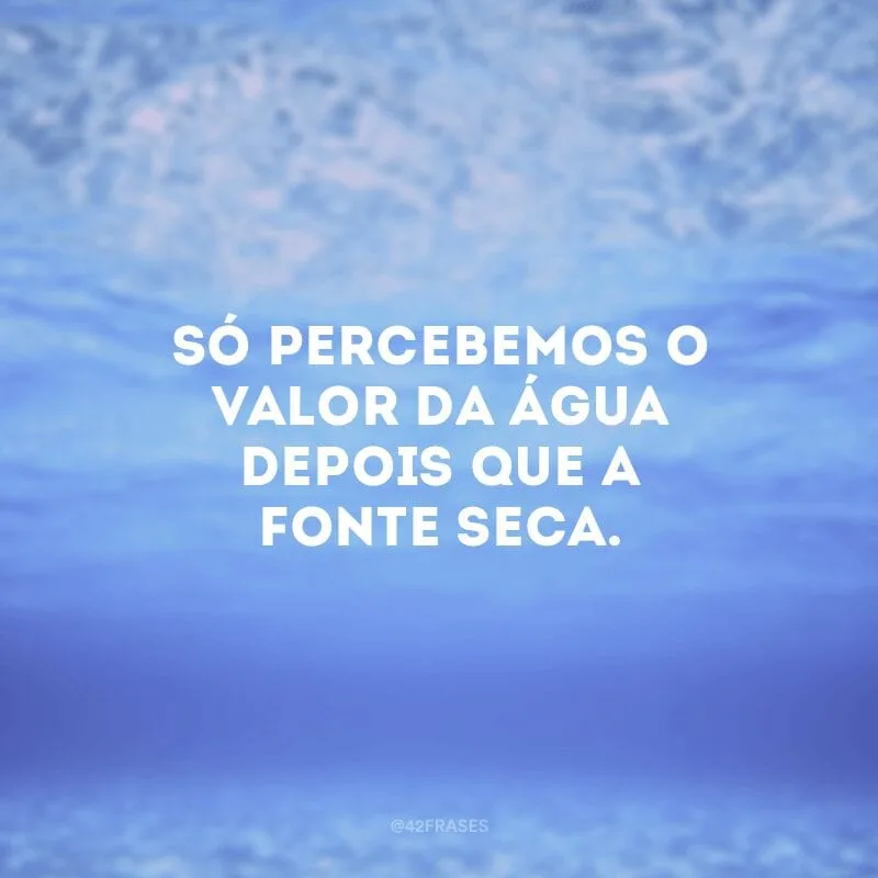 Só percebemos o valor da água depois que a fonte seca.