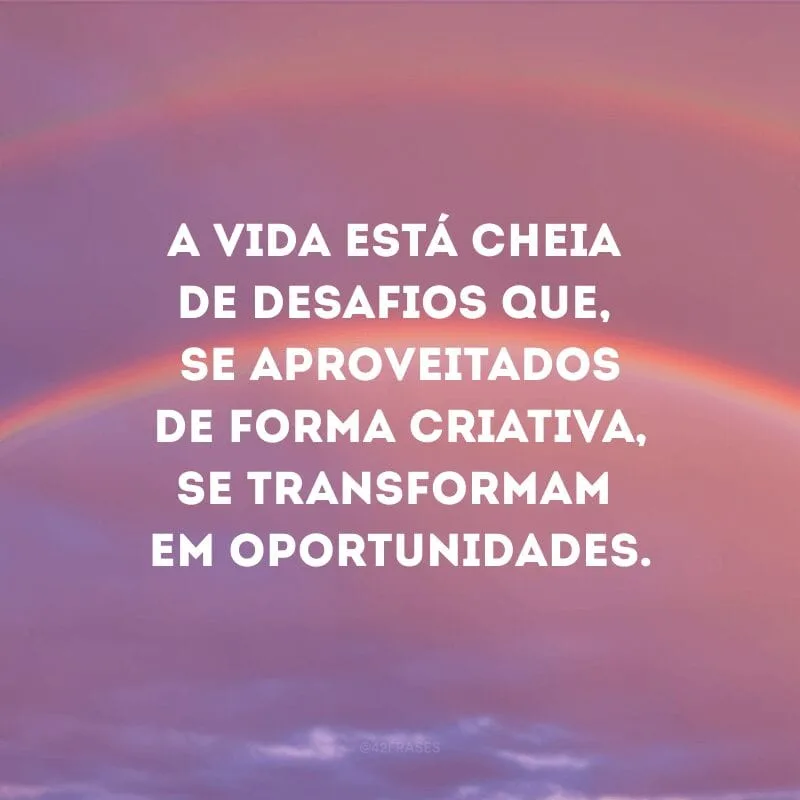 A vida está cheia de desafios que, se aproveitados de forma criativa, se transformam em oportunidades.