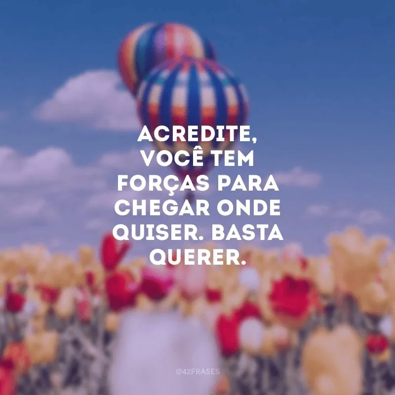 Acredite, você tem forças para chegar onde quiser. Basta querer.