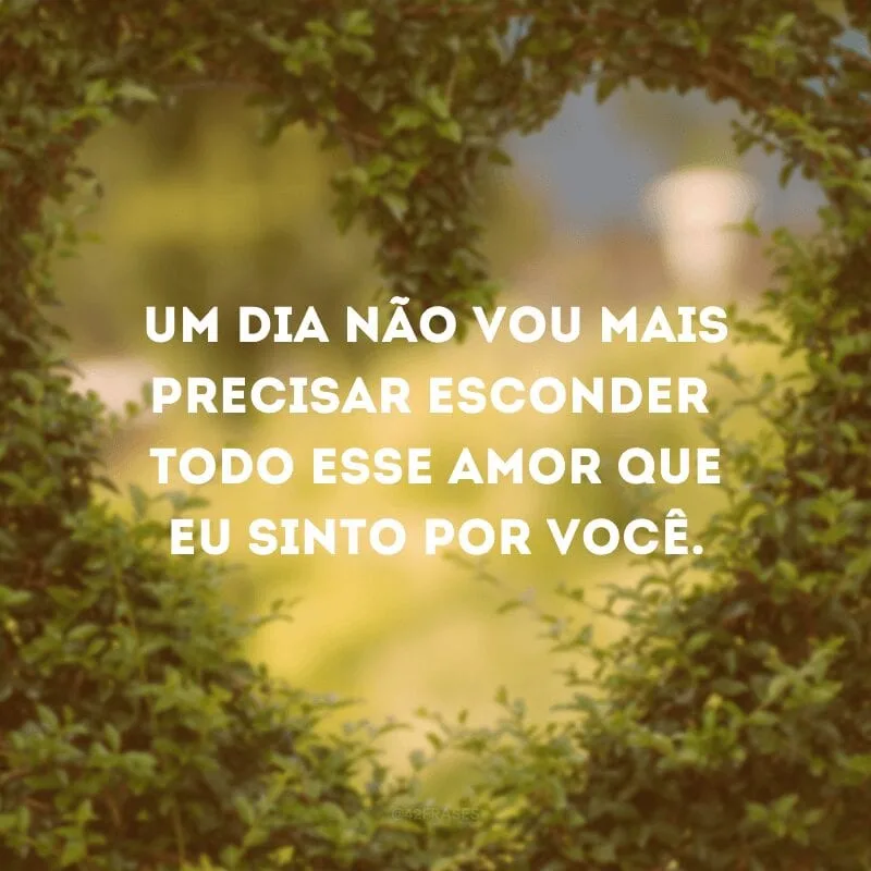 Um dia não vou mais precisar esconder todo esse amor que eu sinto por você.