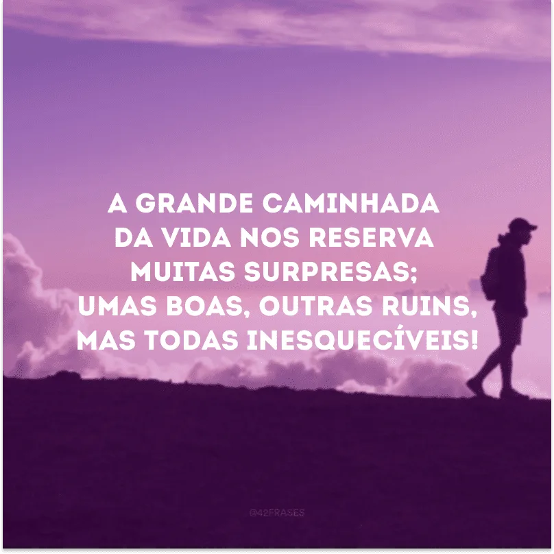 A grande caminhada da vida nos reserva muitas surpresas; umas boas, outras ruins, mas todas inesquecíveis! 