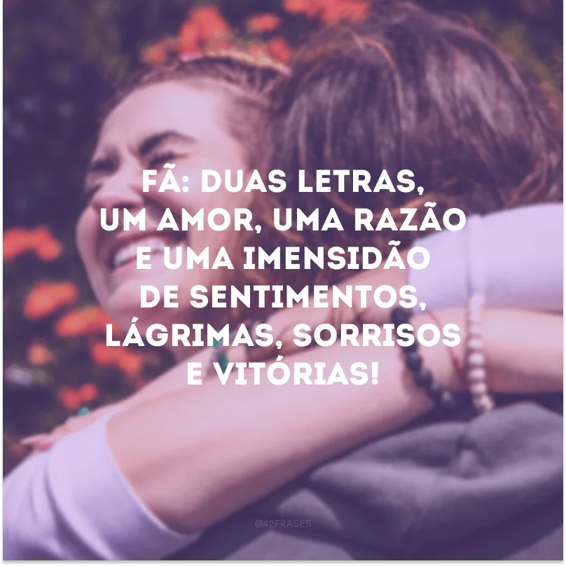 Fã: duas letras, um amor, uma razão e uma imensidão de sentimentos, lágrimas, sorrisos e vitórias!
