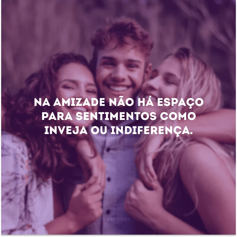 Na amizade não há espaço para sentimentos como inveja ou indiferença.