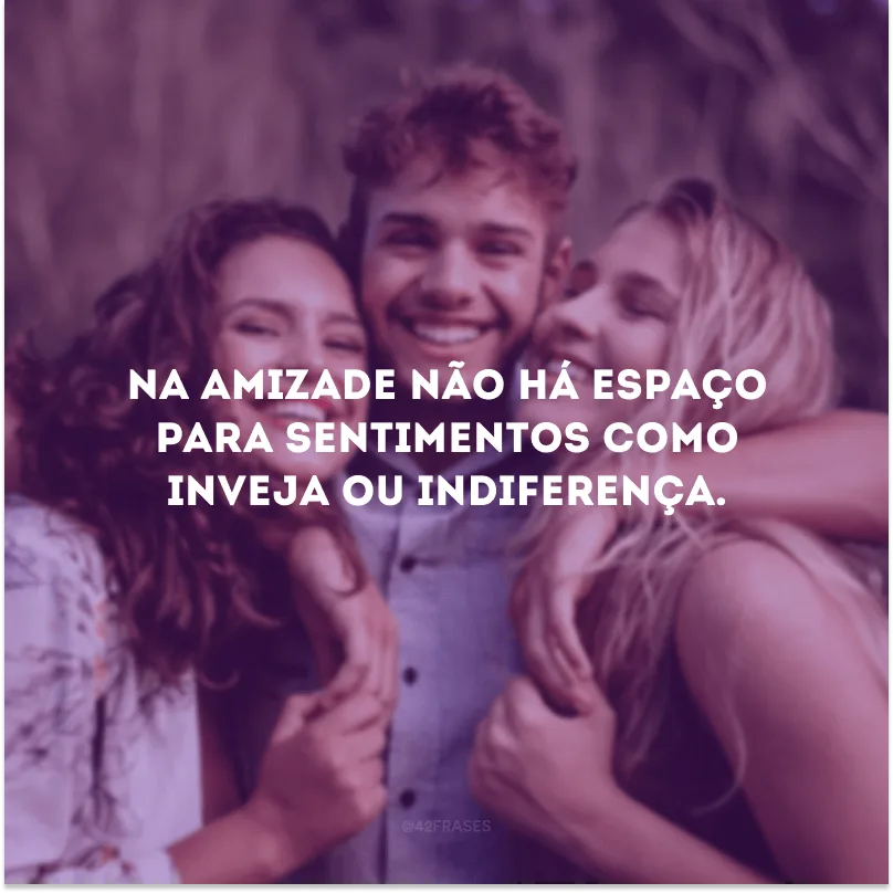 Na amizade não há espaço para sentimentos como inveja ou indiferença.