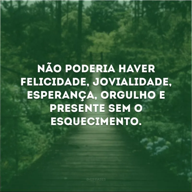 Não poderia haver felicidade, jovialidade, esperança, orgulho e presente sem o esquecimento.